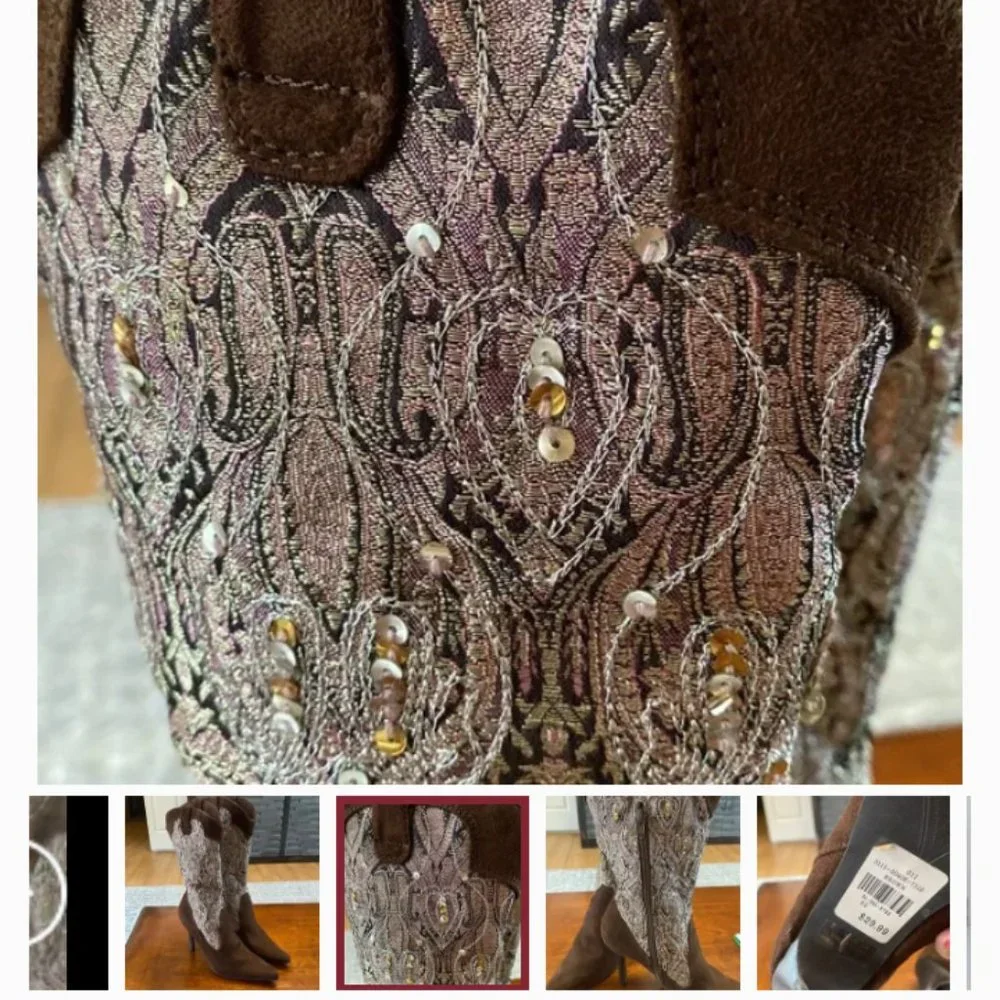 🌹 Rogue Mid Calf High Heel Suede Cowboy Boots - Picture 4 of 4